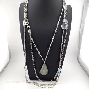 Sara Bella Multi-Layered Silver Chain Necklace with Gemstone Accents – 24"